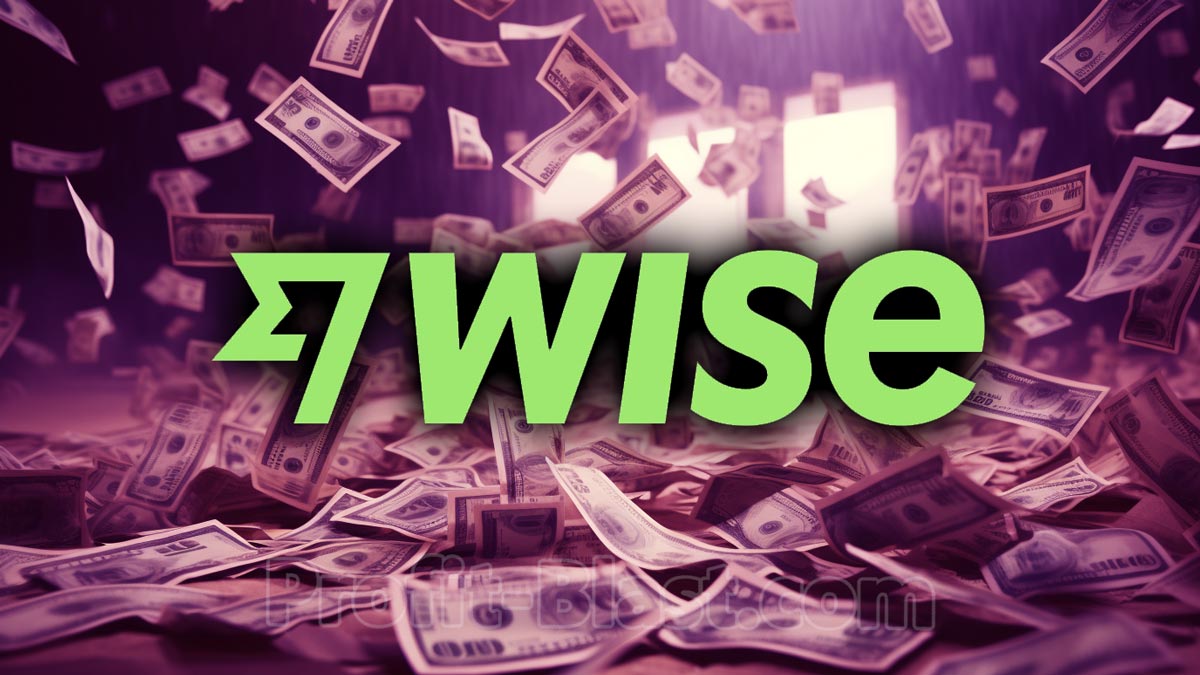 Geld fällt herunter und WISE-Logo