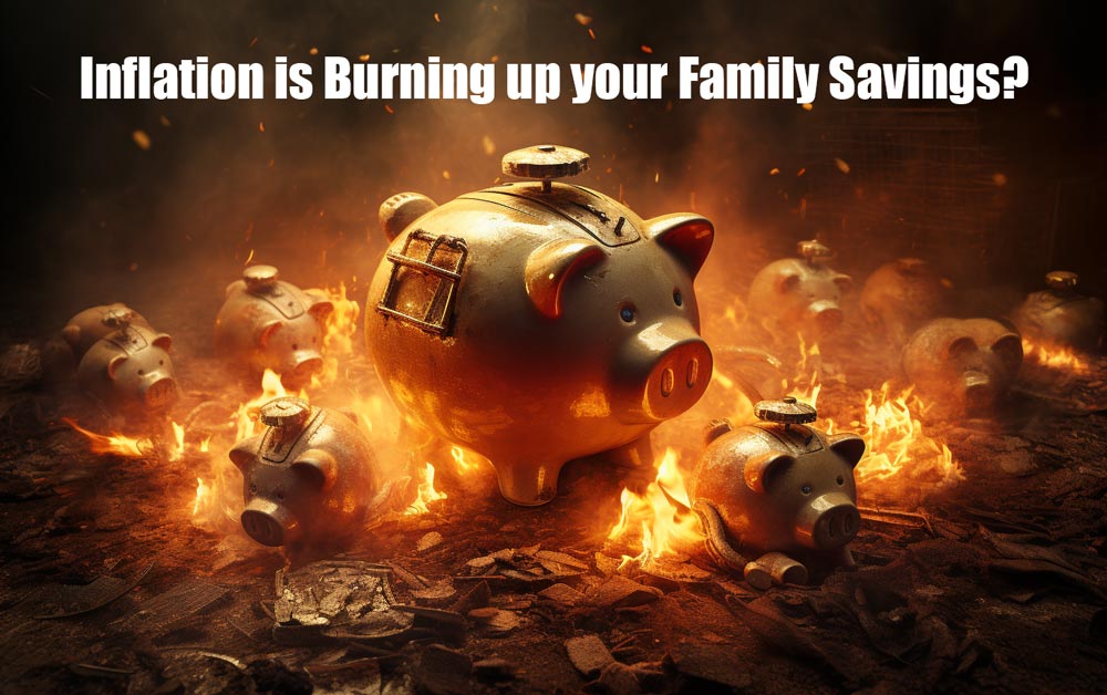 brennende Sparschweinfamilie