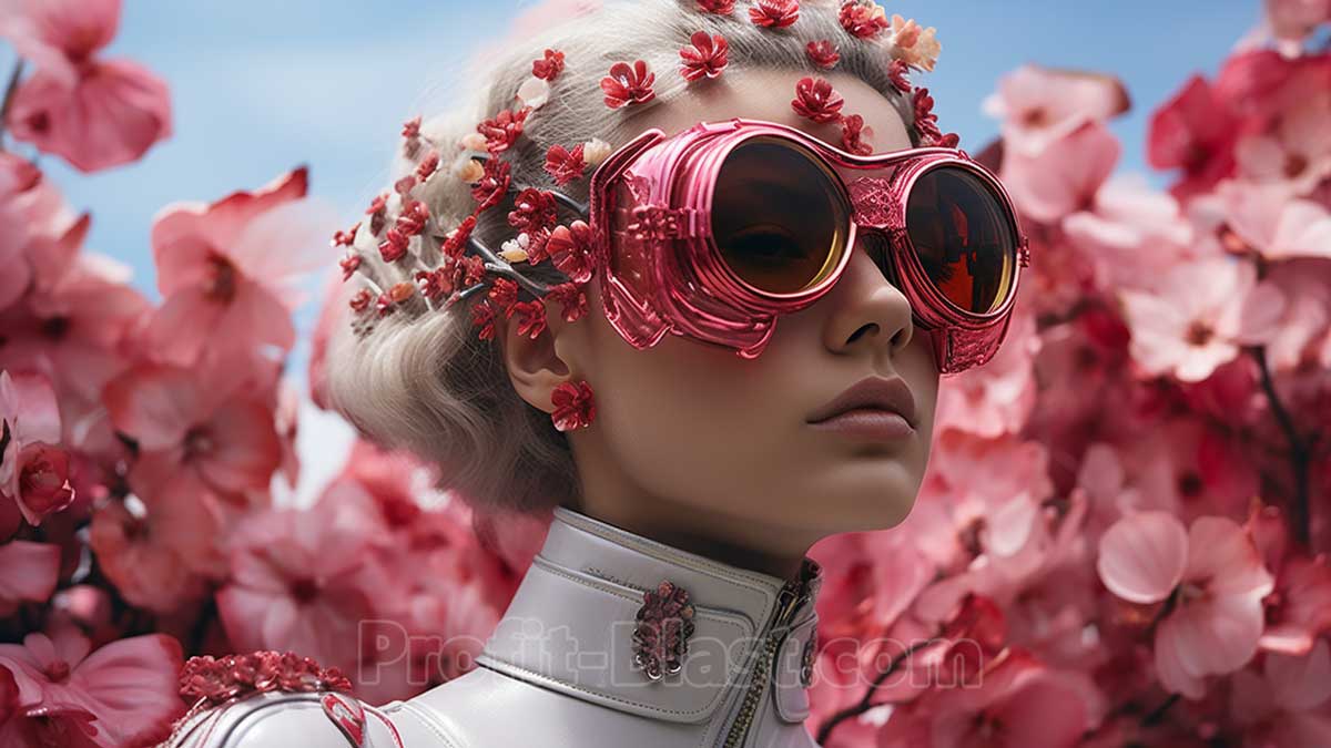 Modell mit spezieller rosa Brille