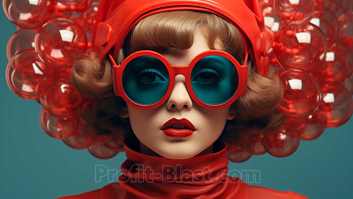 model with special red glasses