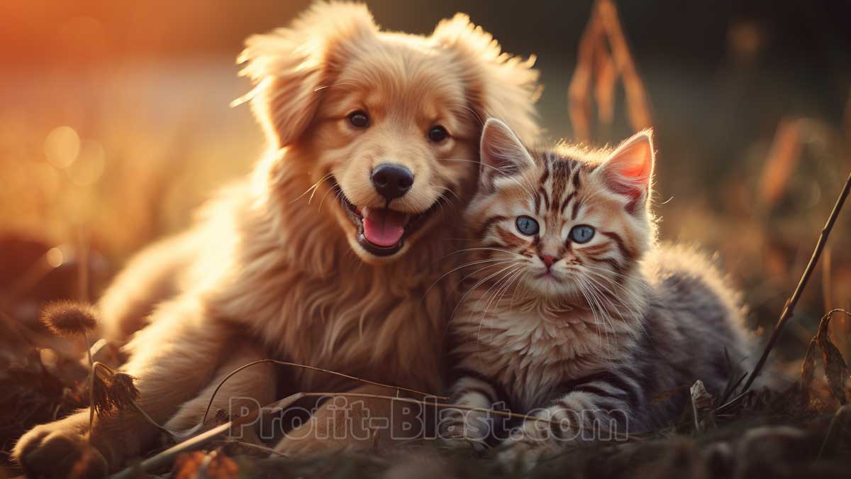 Gatto e cucciolo di cane che si fanno le coccole